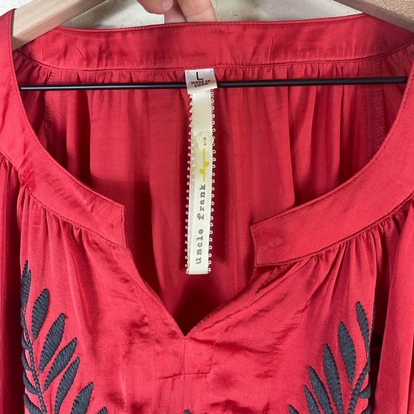 Uncle Frank Embroidered Long Sleeve Waist Tie Dress in Red Size Large - Picture 2 of 6